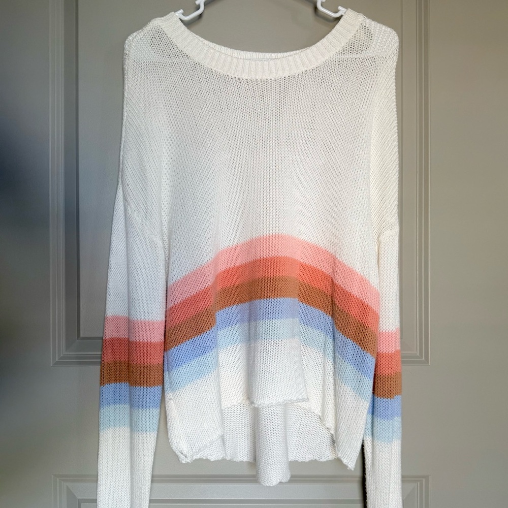 Thread & Supply White Sweater with Pastel Stripes